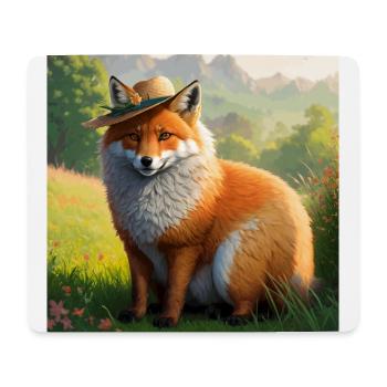 Red Foxes Art with Straw Hat Cute Red Fox - Mouse Pad (horizontal) - white - Front