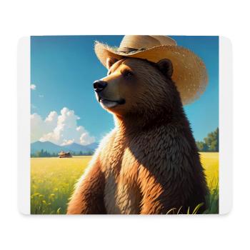 Niedliches Braunbär Kunstwerk mit Strohhut Wiese Kunst - Mousepad (Querformat) - Weiß - Vorne