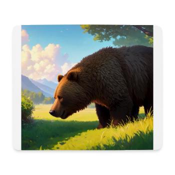 Niedliches Braunbär Kunstwerk mit Strohhut Wiese Kunst - Mousepad (Querformat) - Weiß - Vorne