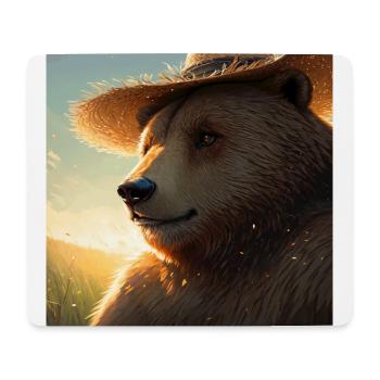 Niedliches Braunbär Kunstwerk mit Strohhut Wiese Kunst - Mousepad (Querformat) - Weiß - Vorne