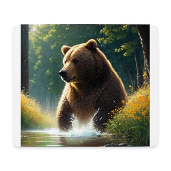 Niedliches Braunbär Kunstwerk mit Strohhut Wiese Kunst - Mousepad (Querformat) - Weiß - Vorne