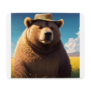 Niedliches Braunbär Kunstwerk mit Strohhut Wiese Kunst - Mousepad (Querformat) - Weiß - Vorne