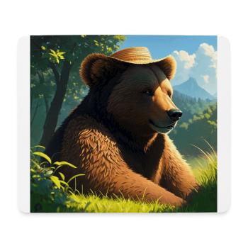 Niedliches Braunbär Kunstwerk mit Strohhut Wiese Kunst - Mousepad (Querformat) - Weiß - Vorne