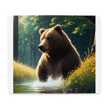 Niedliches Braunbär Kunstwerk mit Strohhut Wiese Kunst - Mousepad (Querformat) - Weiß - Vorne