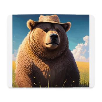 Niedliches Braunbär Kunstwerk mit Strohhut Wiese Kunst - Mousepad (Querformat) - Weiß - Vorne