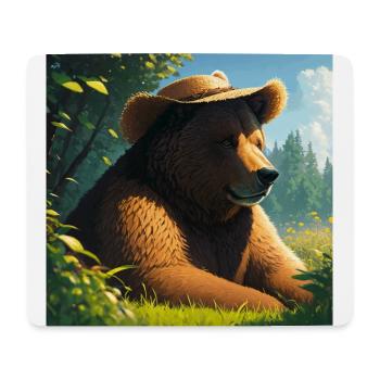 Niedliches Braunbär Kunstwerk mit Strohhut Wiese Kunst - Mousepad (Querformat) - Weiß - Vorne
