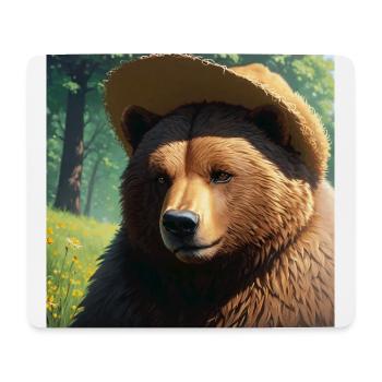 Niedliches Braunbär Kunstwerk mit Strohhut Wiese Kunst - Mousepad (Querformat) - Weiß - Vorne