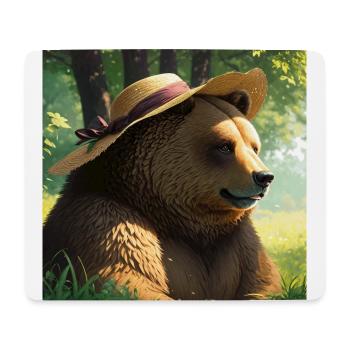 Niedliches Braunbär Kunstwerk mit Strohhut Wiese Kunst - Mousepad (Querformat) - Weiß - Vorne