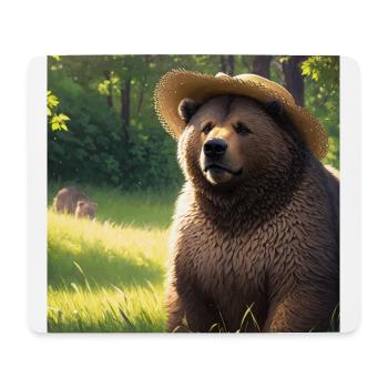 Niedliches Braunbär Kunstwerk mit Strohhut Wiese Kunst - Mousepad (Querformat) - Weiß - Vorne