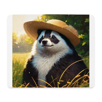 Cute Badger Artwork with Straw Hat Badgers Meadow - Mouse Pad (horizontal) - white - Front