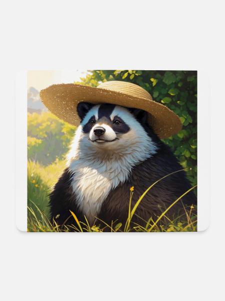 Süßes Dachs-Kunstwerk mit Strohhutdachswiese - Mousepad (Querformat) - Weiß