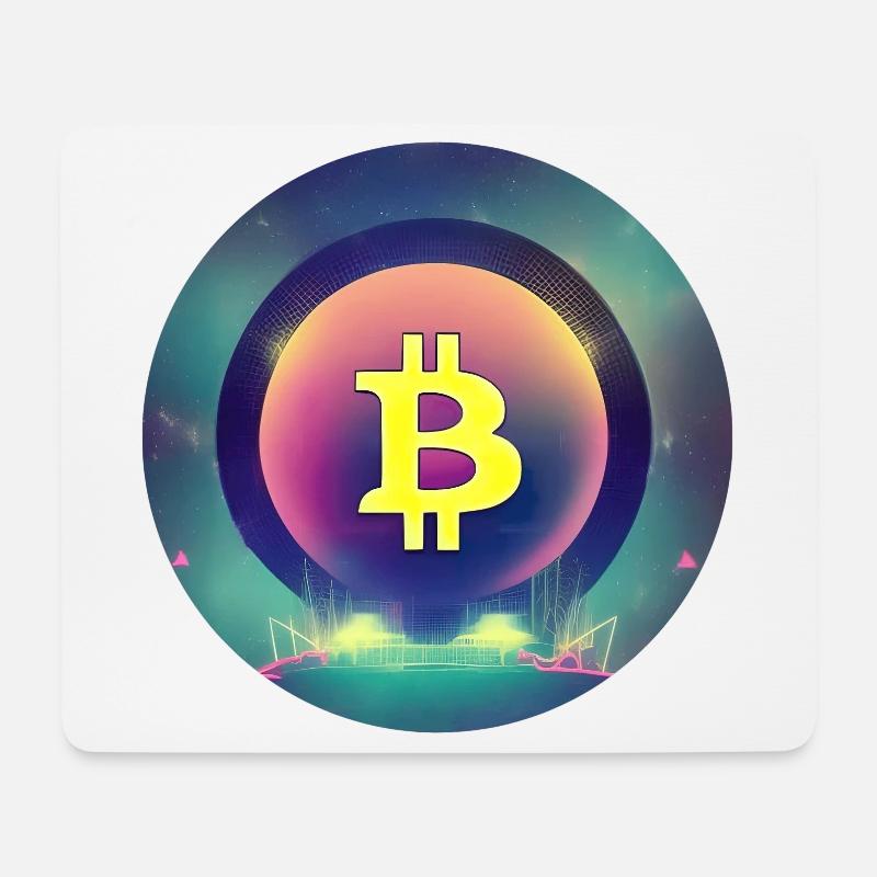 Bitcoin Logo im Synthetische Wave Stil - Mousepad (Querformat) - Weiß
