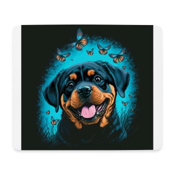 Chiot et papillons Rottweiler - Tapis de souris (format paysage) - blanc - Devant