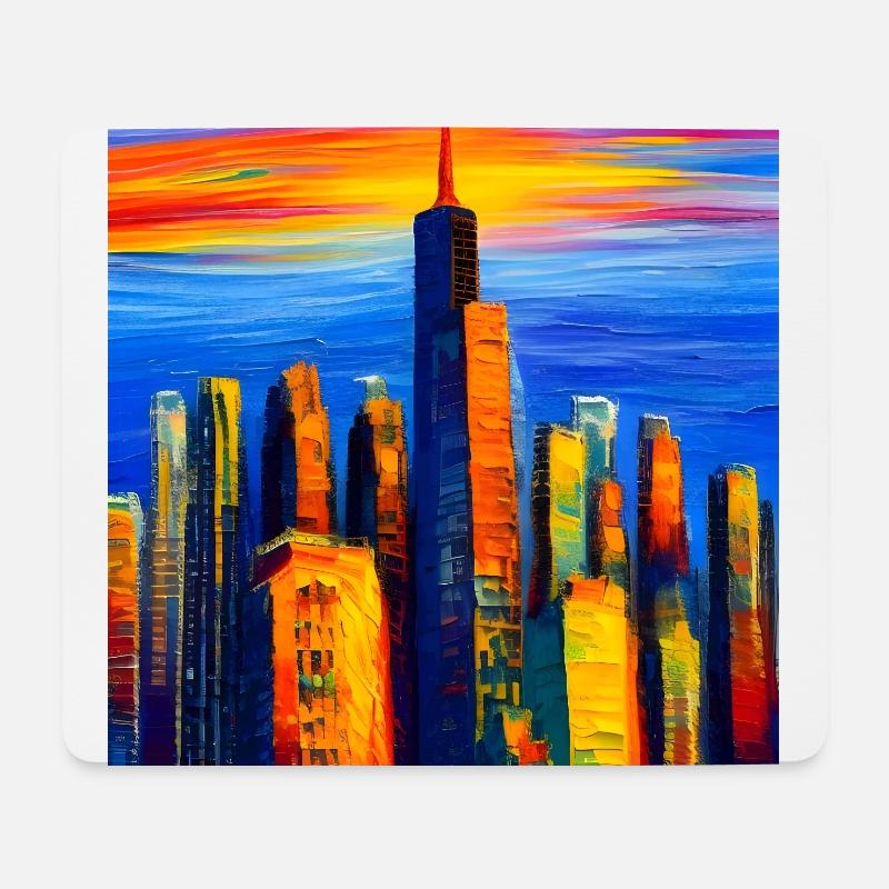 New York Wolkenkratzer während des Sonnenuntergang - Mousepad (Querformat) - Weiß