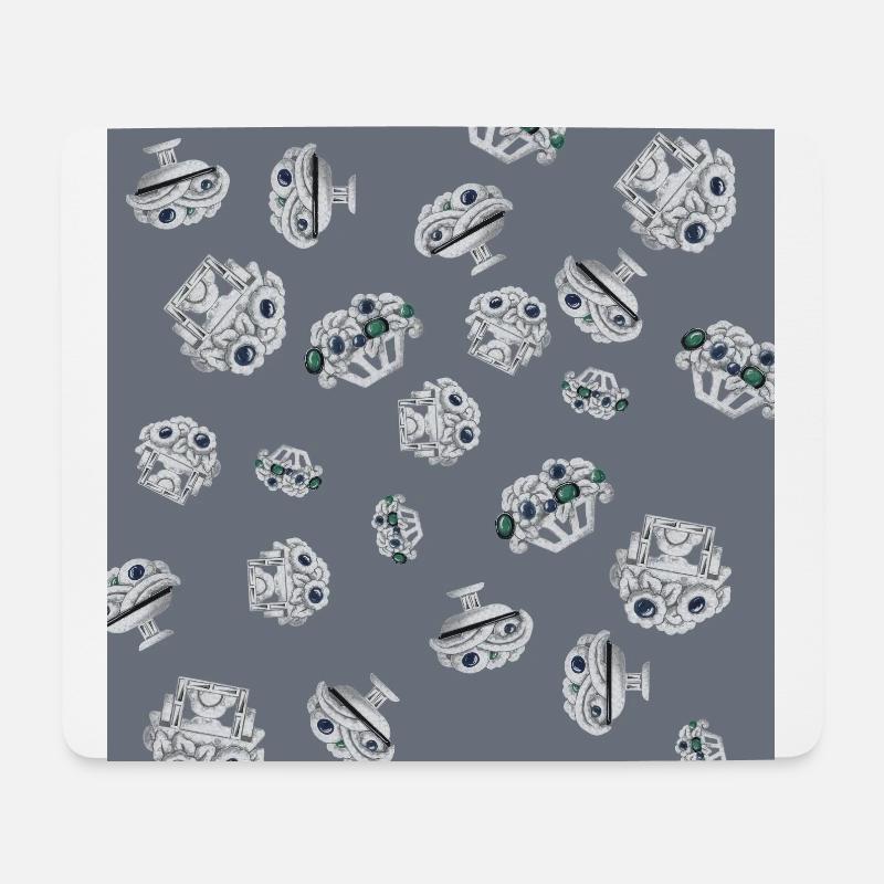 Silberne Brosche mit smaragdgrünen Augen - Mousepad (Querformat) - Weiß