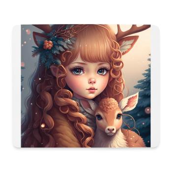 Deer with girl - Mouse Pad (horizontal) - white - Front