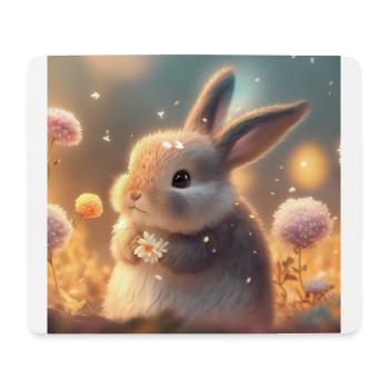 Lapin mignon avec des fleurs - Tapis de souris (format paysage) - blanc - Devant