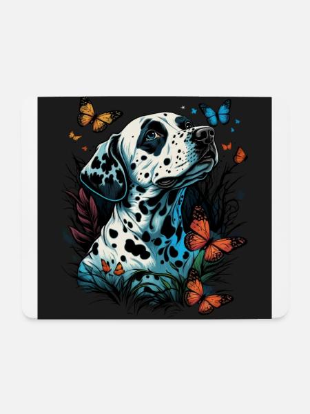 Dalmatiner und Schmetterlinge - Mousepad (Querformat) - Weiß
