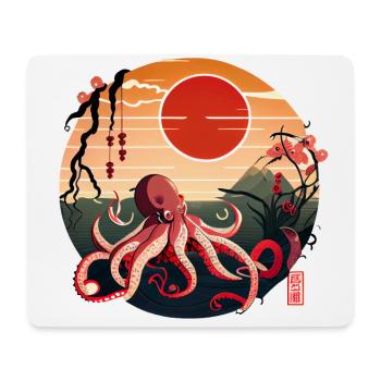 Japanische Kunst, Oktopus im Meer mit Wellen Comic - Mousepad (Querformat) - Weiß - Vorne