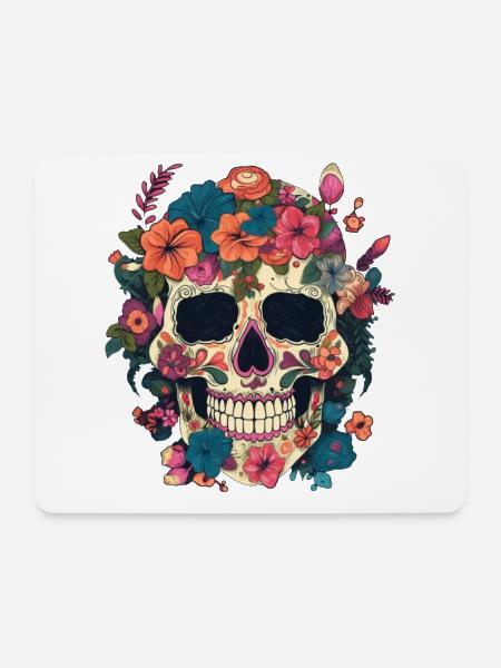 Skull composed of flower - Mouse Pad (horizontal) - white