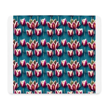Tulipes Rouges Blanches Motif Fleur de Hollande Printemps - Tapis de souris (format paysage) - blanc - Devant