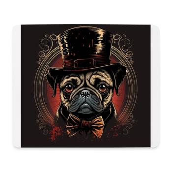 Kleiner Mops mit großem Hut - Mousepad (Querformat) - Weiß - Vorne