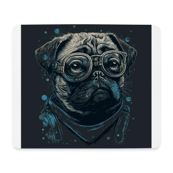 Mops Hund mit Nerdbrille - Mousepad (Querformat) - Weiß - Vorne