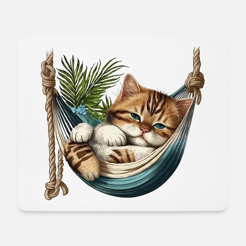 Katze in einer Hängematte - Mousepad (Querformat) - Weiß