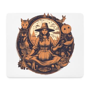 Belle sorcière sombre avec chapeau et citrouille - Tapis de souris (format paysage) - blanc - Devant