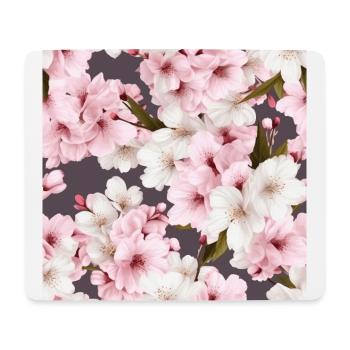 Realistic White Pink Cherry Blossom Pattern - Mouse Pad (horizontal) - white - Front
