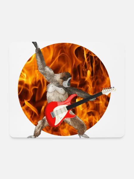 Affe Weißbartgibbon E-Gitarre Feuer lets rock - Mousepad (Querformat) - Weiß