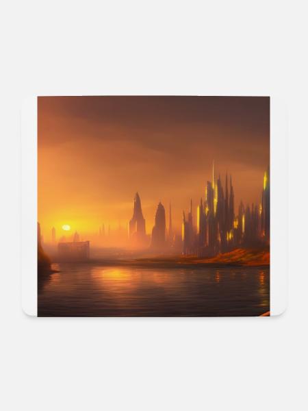 City skyline across the water at sunset - Mouse Pad (horizontal) - white