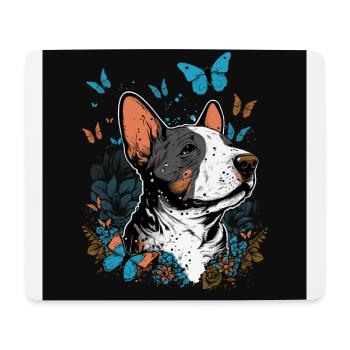 Cheerful bull terrier with butterflies - Mouse Pad (horizontal) - white - Front