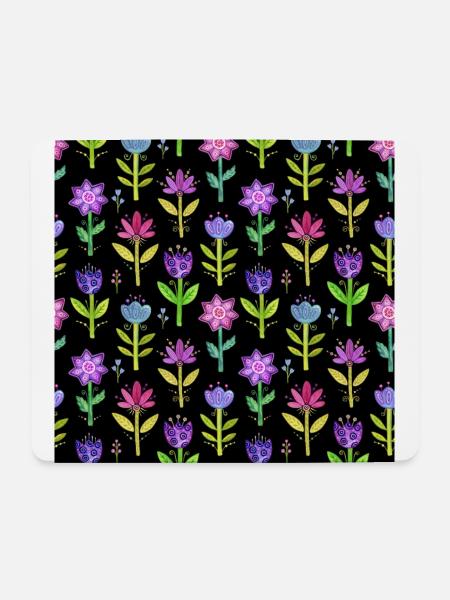 Blumen pattern, scwarzer Hintergrund - Mousepad (Querformat) - Weiß
