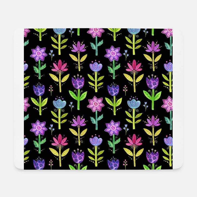 Blumen pattern, scwarzer Hintergrund - Mousepad (Querformat) - Weiß