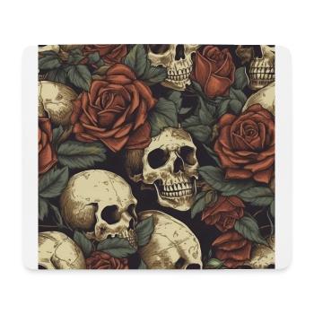 Skulls and Roses pattern - Mouse Pad (horizontal) - white - Front