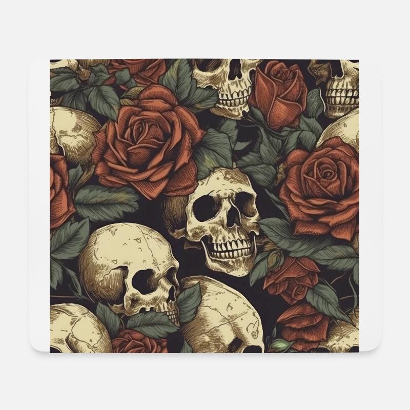 Totenköpfe und Rosen Muster - Mousepad (Querformat) - Weiß