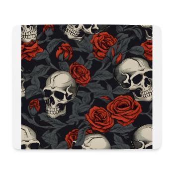 Dark Elegant Gothic Skulls & Red Roses Pattern - Mouse Pad (horizontal) - white - Front