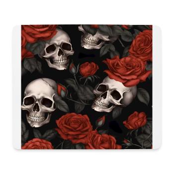 Elegant Gothic Skulls & Red Roses Pattern Dark - Mouse Pad (horizontal) - white - Front