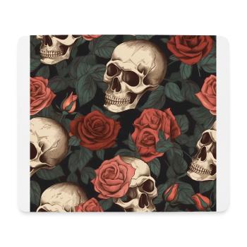 Gothic Skulls & Red Roses Pattern Dark Elegant - Mouse Pad (horizontal) - white - Front