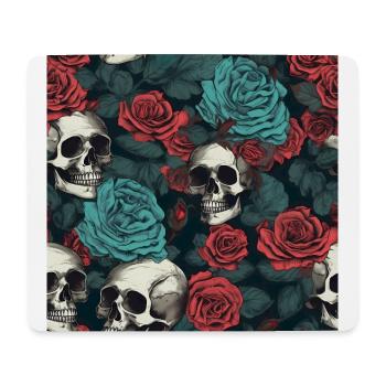 Dark Elegant Gothic Skulls & Red Roses Pattern - Mouse Pad (horizontal) - white - Front