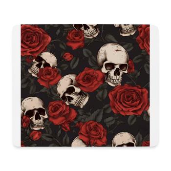 Skulls & Red Roses Dark Gothic Elegant Pattern - Mouse Pad (horizontal) - white - Front