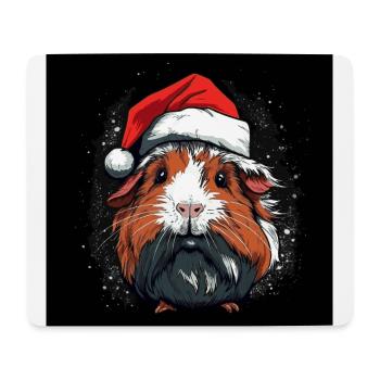 Cochon d’Inde avec chapeau de Père Noël - Tapis de souris (format paysage) - blanc - Devant