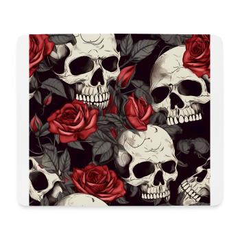 Dark Elegant Goth Skulls & Red Roses Pattern - Mouse Pad (horizontal) - white - Front