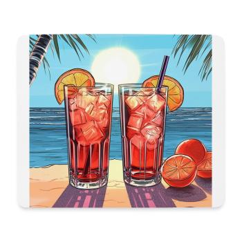 Deux cocktails tropicaux sur fond de plage - Tapis de souris (format paysage) - blanc - Devant