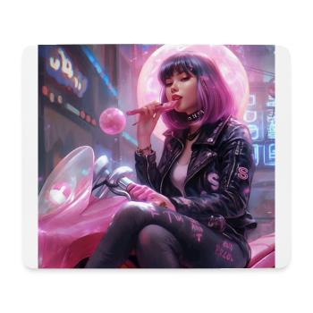 Bubblegum Girl - Cyberpunk Popart Bikergirl - Mousepad (Querformat) - Weiß - Vorne