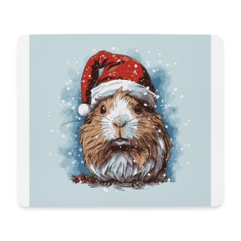 Cochon d’Inde avec chapeau de Père Noël - Tapis de souris (format paysage) - blanc - Devant