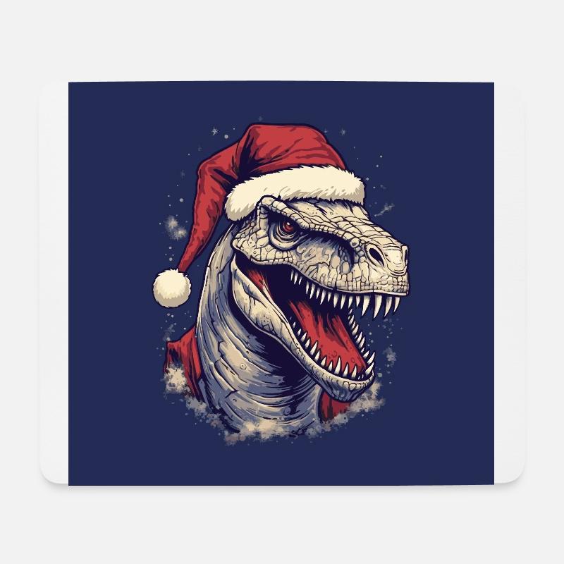 T-Rex with Santa Claus hat - Mouse Pad (horizontal) - white