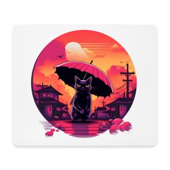 Synthwave japan Cat with umbrella - Mousepad (Querformat) - Weiß - Vorne