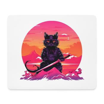 Synthwave samurai Cat with katana - Mouse Pad (horizontal) - white - Front